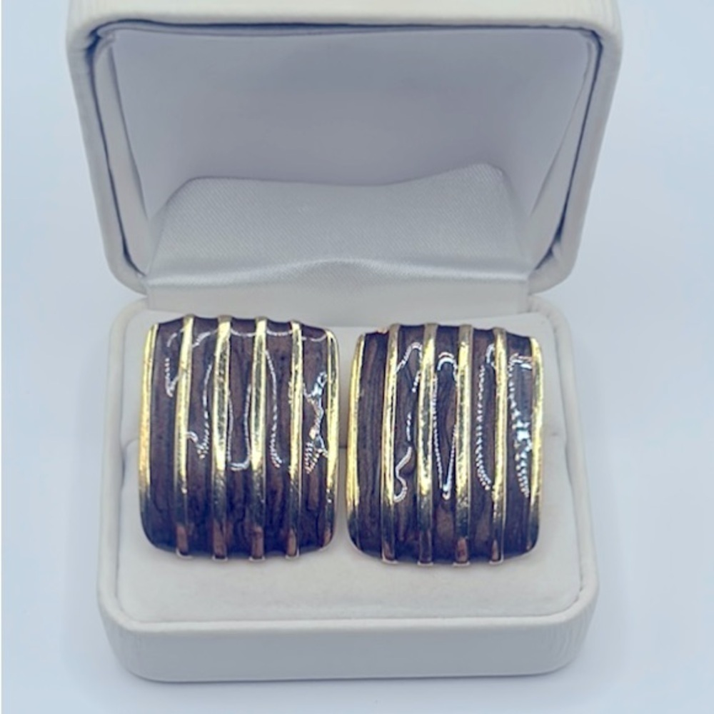 Vintage 10k Gold and Brown Metallic  Modernist Earrings​​​​​​